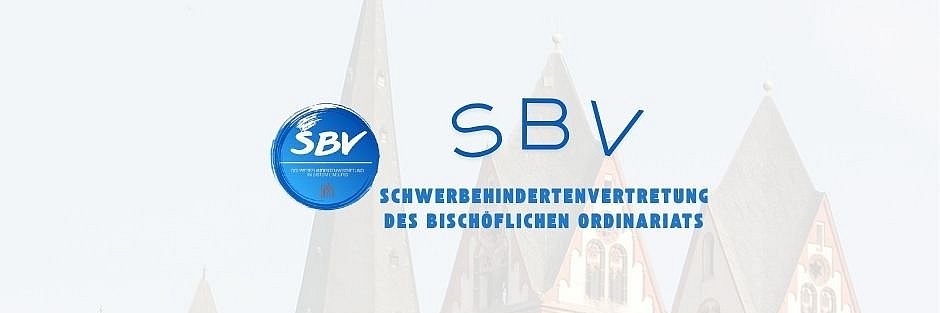 blaues SBV Logo danebenblau ausgeschrieben Schwerbehindertenvertretung des Bischöflichen Ordinariats